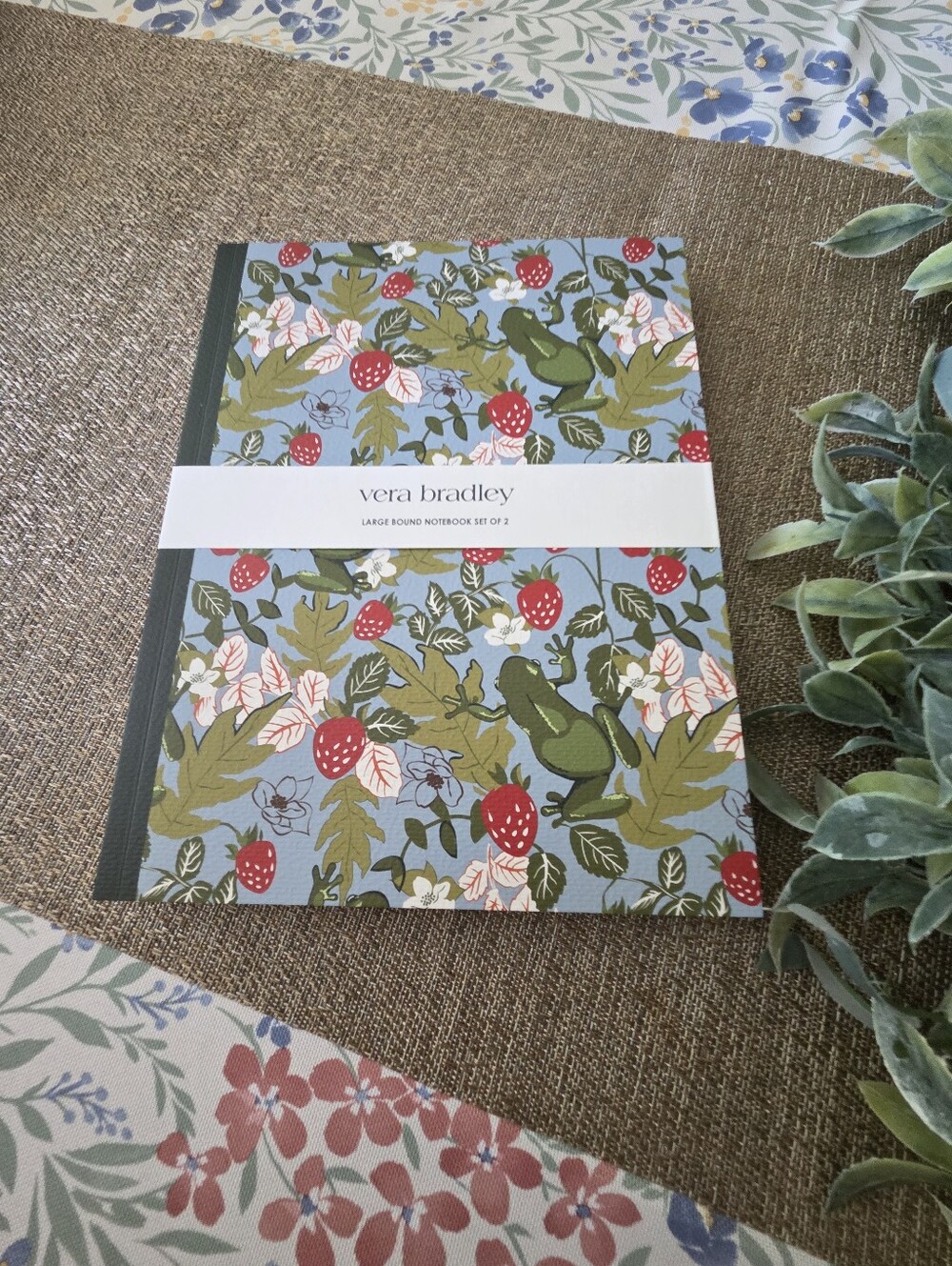 Vera Bradley Frogberry Garden Blue Large Bound Set Of 2 Notebooks